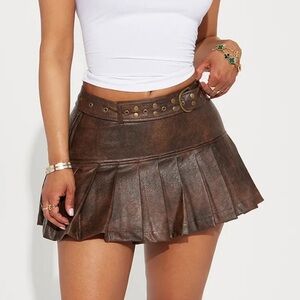 Faux Leather Mini Skirt - Brown